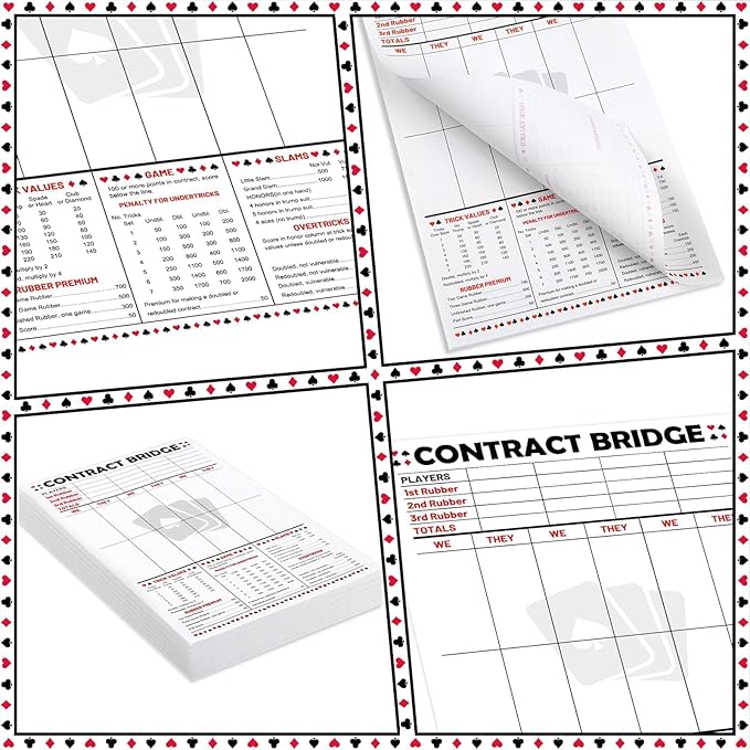 party greeting 150 Sheets Contract Bridge Score Pad and Tallies Contract Bridge Score Notepad Canasta Score Pads Print with Trick Rubber Bridge Party Bridge Playing Cards Large Print Game Scoring Card