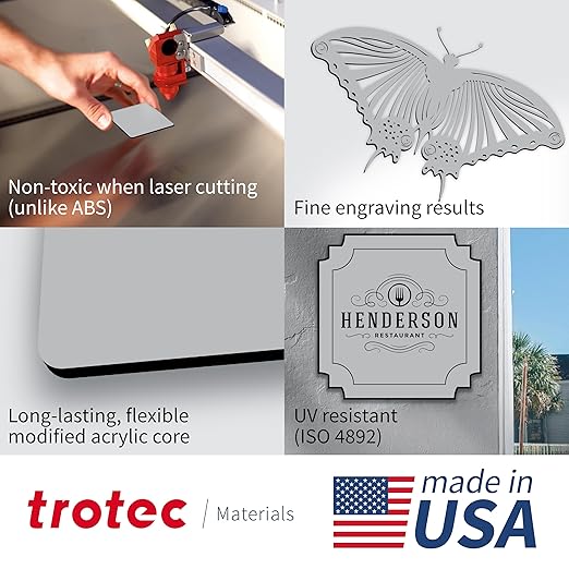 Trotec | Metallic Looking Acrylic Sheet | 12"x24"x1/16, 4 Pcs | Smooth Silver/Black | Metallic Finish - Scratch Resistant for Laser Engraving & Cutting,Printing,Glowforge,Name Plate | USA Made