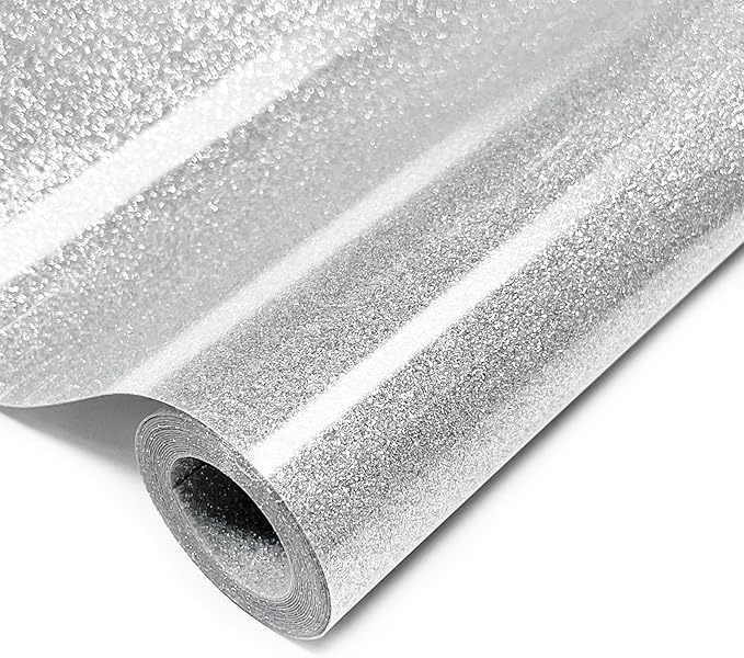 Silver Glitter HTV Heat Transfer Vinyl, 12" x 8ft lron on Vinyl, for T-Shirt Ironing, Vinyl HTV Easy to Cut and Weed, The Best Choice for DIY Creativity. (Silver, 12" x 8ft)