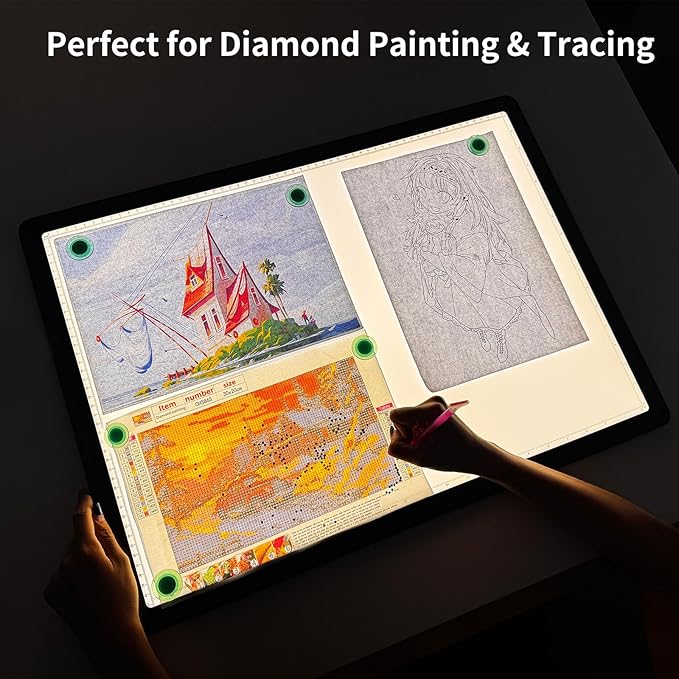Phylosal Rechargeable A2 Light Pad for Diamond Painting 25.2''x18.4'', Magnetic Tracing Light Box for Drawing, Diamond Art Light Board with Side Button, Wireless LED Light Table for Sketching, Design