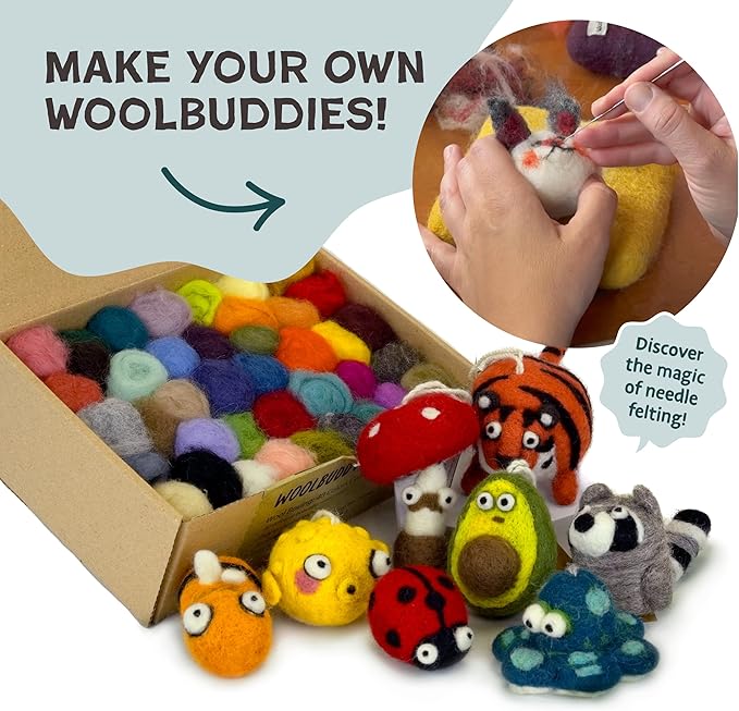 Woolbuddy Wool Roving Kit - 40 Vibrant Corriedale Wool Colors for Wet & Dry Felting – Soft, Carded Core Wool for Beginners & Artists – Premium Felting Supplies