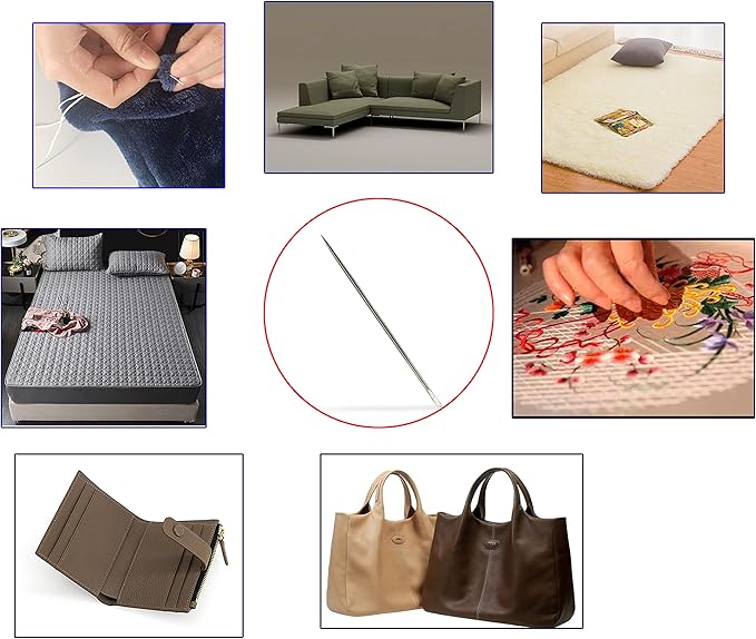 MJMP 8" Professional Upholstery Large Eye Long Needle Easy to Thread,Used for Furniture Weaving Leather Hand Sewing. (8")