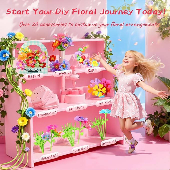 Unitour DIY Flower Bouquet Craft Kits，Arts and Crafts Flowers Market Toy for Kids，Birthday Gift for 4 5 6 7 8 9 10 Year Old Girl Boy