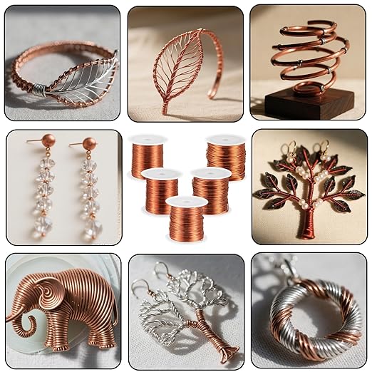 5 Rolls Copper Wire for Jewelry Making 18, 20, 22, 24, 26 Gauge Copper Jewelry Wire Craft Wires Bendable Beading Wires for Making Crafts, Sculpting, 5 Size(Copper)