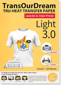 TransOurDream Tru-Heat Transfer Paper for Inkjet & Laserjet Printer (20 Sheets 8.5x11, 3.0) Printable HTV Heat Transfer Vinyl for T Shirts Iron on Transfers for Light Fabrics (TRANS-L3-1-20)
