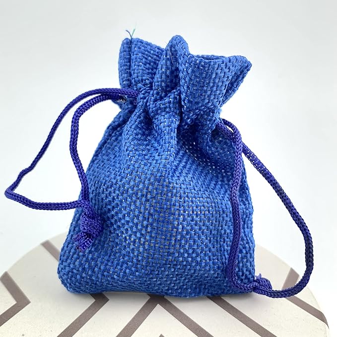 Palmhomee Pack of 25 Burlap Gift Bags with Drawstring Linen Jewelry Pouches Wedding Hessian Jute Bags for Birthday and Treat Pouches Party Wedding Favors Gift (2.8x3.6 Inch, Royal Blue)