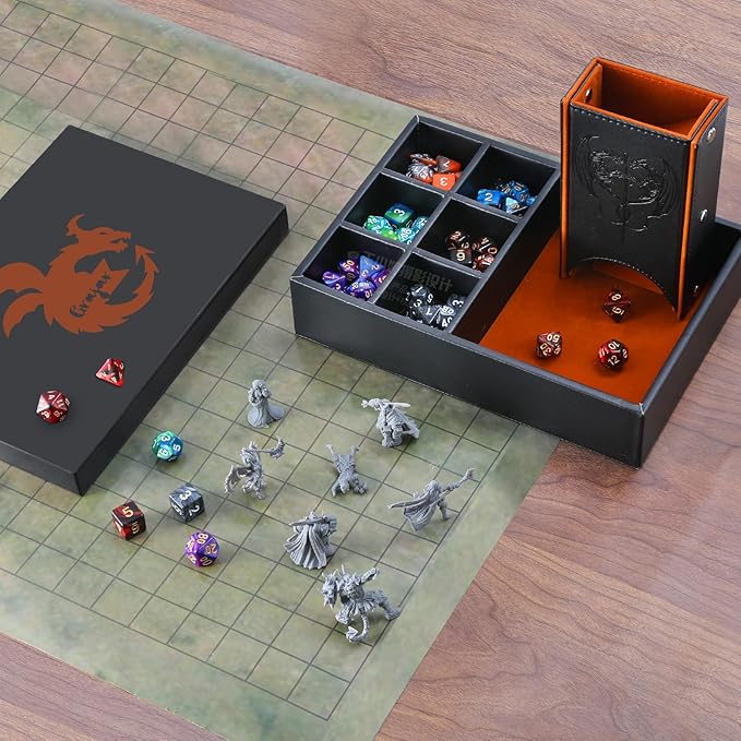3 in 1 Dice Tray and Tower with Storage, Portable Dice Box for DND, D&D, MTG - Brown