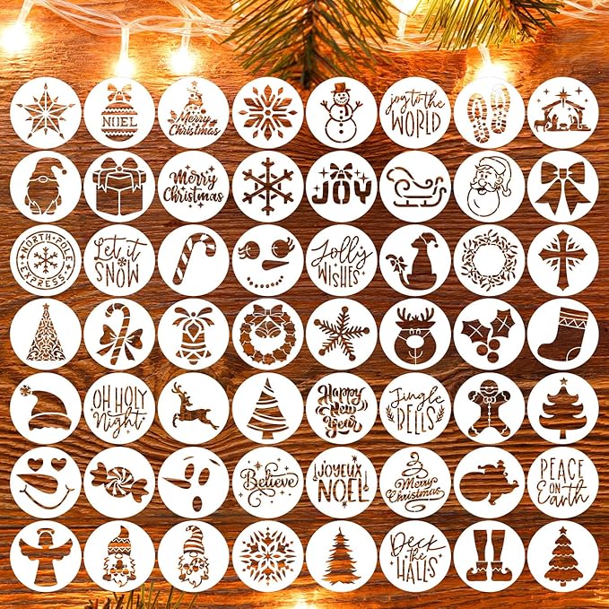 Small Christmas Stencils for Crafts Reusable 3inch Christmas Stencil Holiday Stencils for Painting on Wood Slice Tier Tray Gift Tag Decor