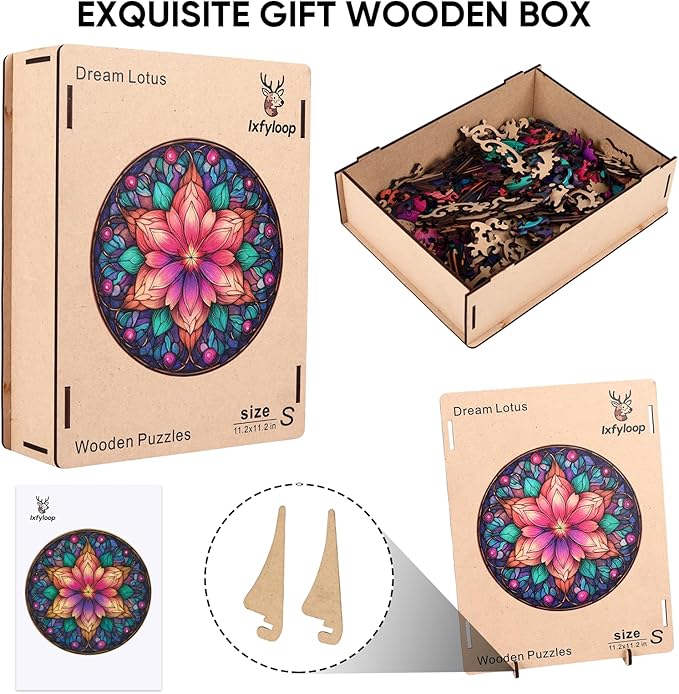 Dream Lotus Wooden Puzzles, 500 Pieces Jigsaw Puzzles 16.5x16.5 inch, Unique Design Wooden Puzzles for Adults and Kids, Family Game Gift