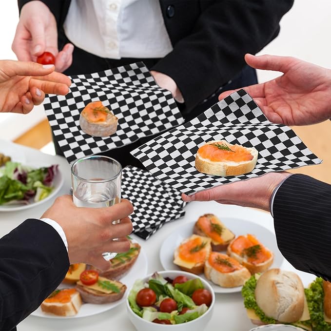 Aodaer 48 Pieces Race Car Paper Napkins Disposable Checkered Flag Napkin Racing Car Party Cocktail Dinner Napkin Set 13" x 13" Unfolded Tableware Napkins for Racing Party Supplies