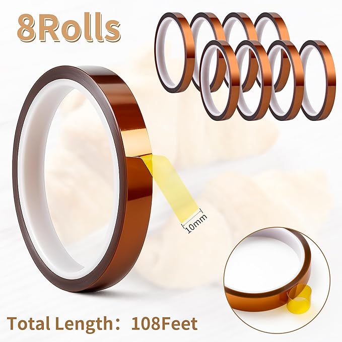 Teflon Sheets for Heat Press - 8 Pcs 16 in x 12 in Reusable and Non-Stick Teflon Paper with 8 Rolls Waterproof and Oilproof Heat Resistant Tape, No Residue with High Insulation for Printing