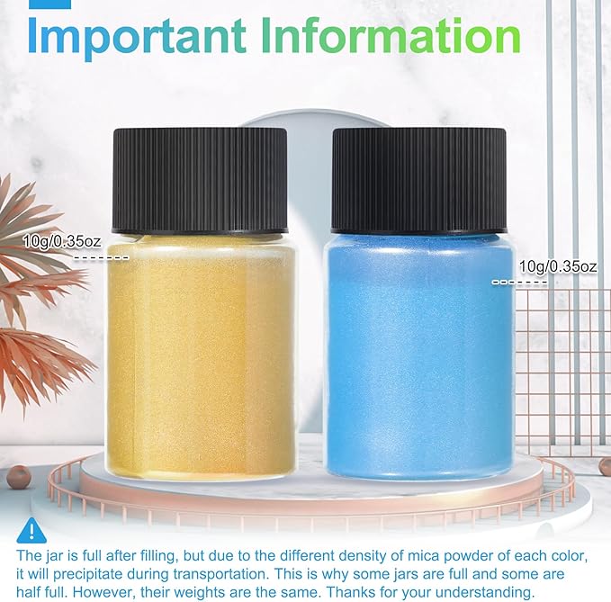CHANGTIKEJI Mica Powder，24 Colors - 10g/Bottle of Natural Pigment Powder for Epoxy Resin，Soap Making，Candle Making,Lip Gloss,Car Freshies,Dye,Nail Polish,Bath Bombs