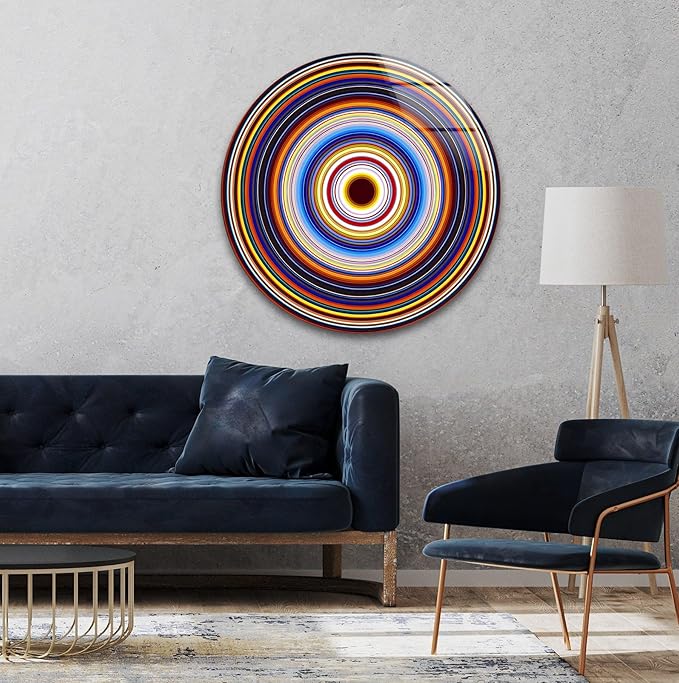 My Photostation.com 10''(25cm) Diameter Colorful Concentric Circles Round Glass Wall Art Tempered Glass Printing Wall Decor Large Wall Art Wall Hangings