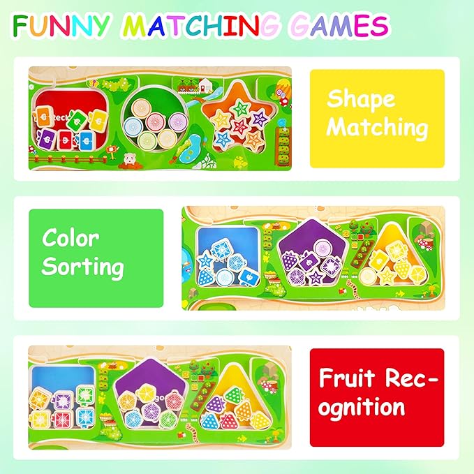 Magnetic Color & Shape Maze, Toddler Montessori Toys for 3 4 5 Year Old Girl Boy Birthday Gift, Magnetic Puzzles Board for Kids, Wooden Magnets Color Shape Sorting Toys, Preschool Learning Activities