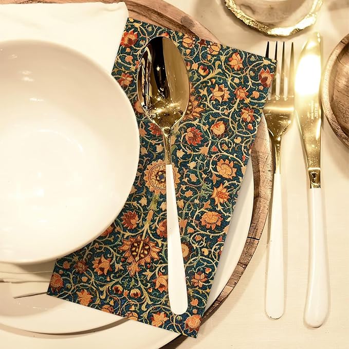 100 Pack William Morris Guest Napkins Vintage Floral Blue Paper Napkins Disposable Paper Hand Towels Dinner Baby Shower Party Supplies Decorative Napkins - 4.3 X 7.8 Inches