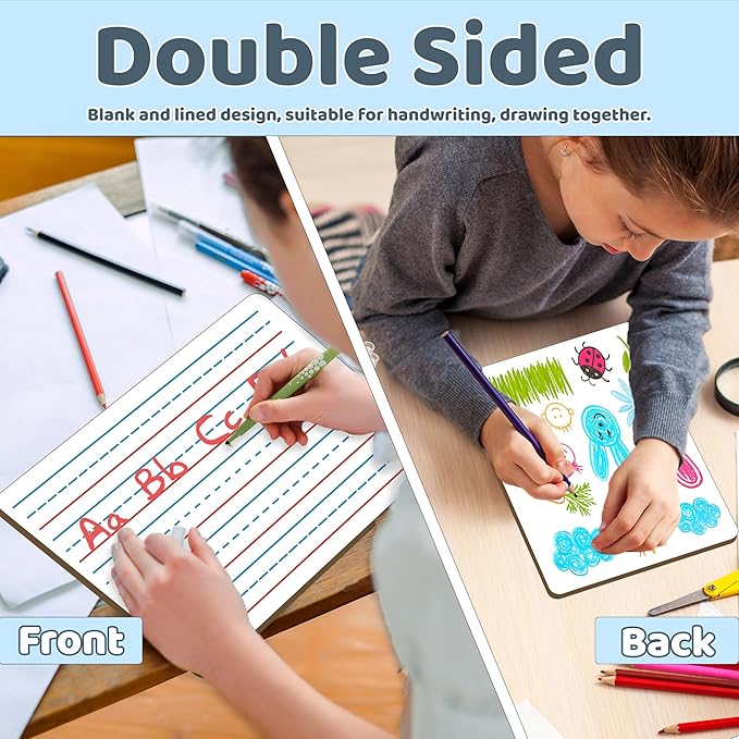 White Board Dry Erase Boards Classroom Pack Mini White Boards 9" x12” Double Sided Personal Whiteboards for Students Teachers School Supplies Lapboards (12Pack line whiteboard & Erasers & Pens)