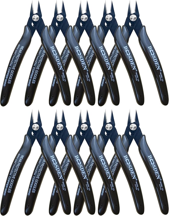 170 Wire Cutters, 10 Pack, Flush Cut Pliers 5 Inch, BOOSDEN Micro Wire Cutters Diagonal Cutting Pliers, Flush Cutter for Jewelry Making, Wire Snips Nippers for Artificial Flowers, Crafts, Zip Ties