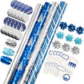 WRAPAHOLIC Blue Christmas Wrapping Paper Set - Blue and Silver Metallic Foil Shine Christmas Wrapping Paper Bundle with Gift Bow & Ribbon & Tag & Sticker