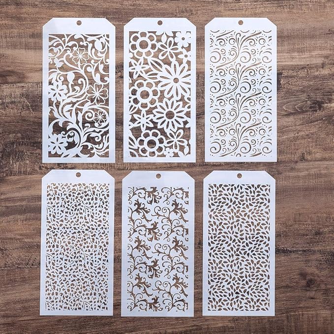 DIY Decorative Stencil Template for Scrapbooking Painting on Wall Furniture Crafts,Set of 6 (Seamless Flower)