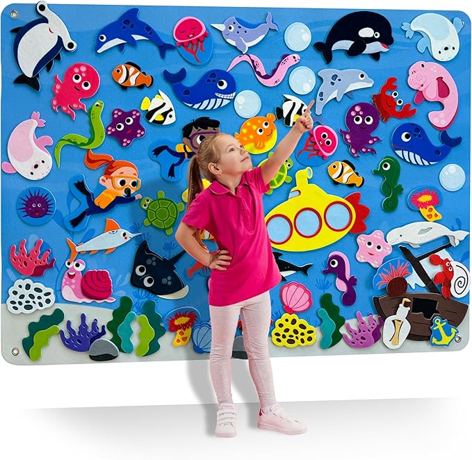 QUOKKA Ocean Felt Board for Toddlers - 70 PCS Double-Thick Felt Board Story Set with Large 41x30 Inch Durable Wall Activity Boards - Ideal for Storytelling Indoor Toddler Activities and Classroom