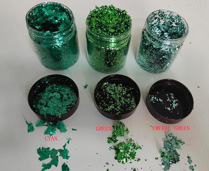 Gilding Flakes,Gold Foil Flakes for Resin,Blue Red Purple Pink Metallic Foil Flakes for Resin Jewelry Making,Nails,Painting Art,Crafts and Slime (Green)