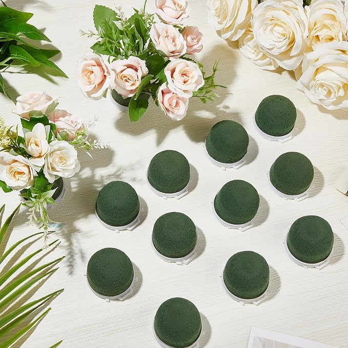 Tessco 24 Pcs Mini Floral Foam Holder Round Floral Foam with Green Arrangement Wire Arrangement Supplies for Table Wedding Wine Bottle Decor