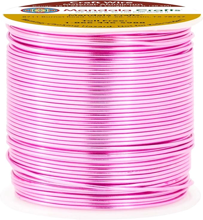 Mandala Crafts 18 Gauge Anodized Aluminum Craft Wire for Jewelry Making - 100 FT Colored Flexible Pink Wire - Bendable for Bonsai Armature Crafting Sculpting