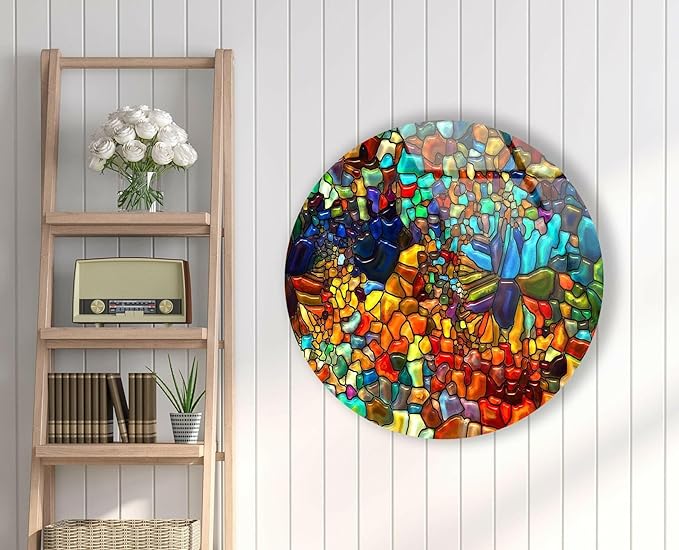 My Photostation.com 27.5''(70cm) Diameter Red Mosaic Round Glass Wall Art Tempered Glass Printing Wall Decor Large Wall Art Wall Hangings