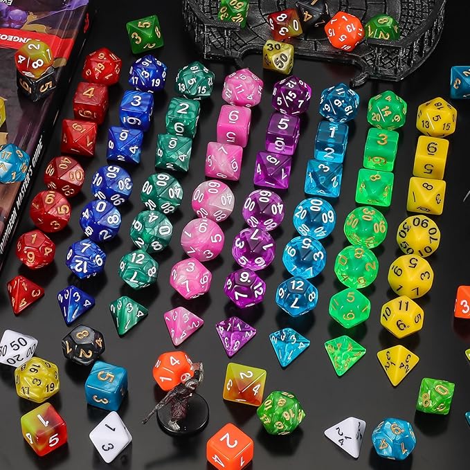 QMay DND Dice Set 15 X 7 Polyhedral Dice (105pcs) with 1 Large Flannel Bag, D&D Dice (D4 D6 D8 D10 D% D12 D20) for Dungeons and Dragons RPG MTG Table Games
