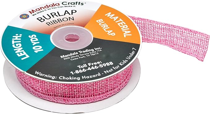 Mandala Crafts Pink Burlap Ribbon 1 Inch Wide Jute Ribbons for Crafts - 20 Yds Roll Rustic Burlap Wrap Trim Ribbons for Wreaths Bows Wedding Party Decoration