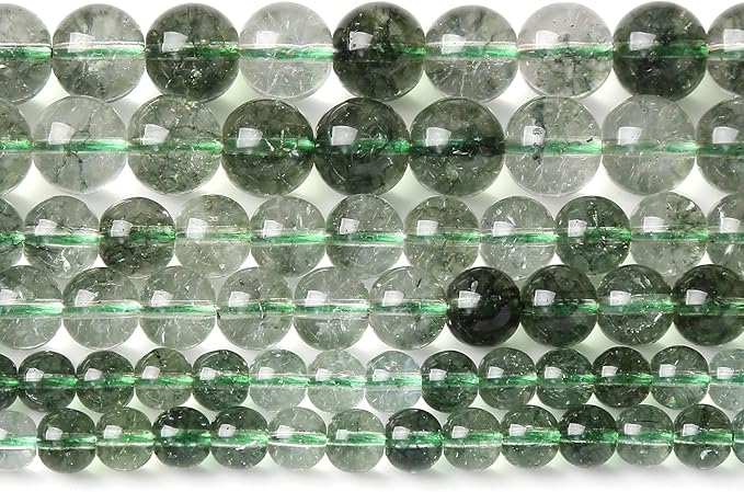 60PCS 6MM Green Crackle Phantom Ghost Crystal Beads for Jewelry Making DIY Bracelet Necklace Accessories 15" Energy Healing Power Stone Beads