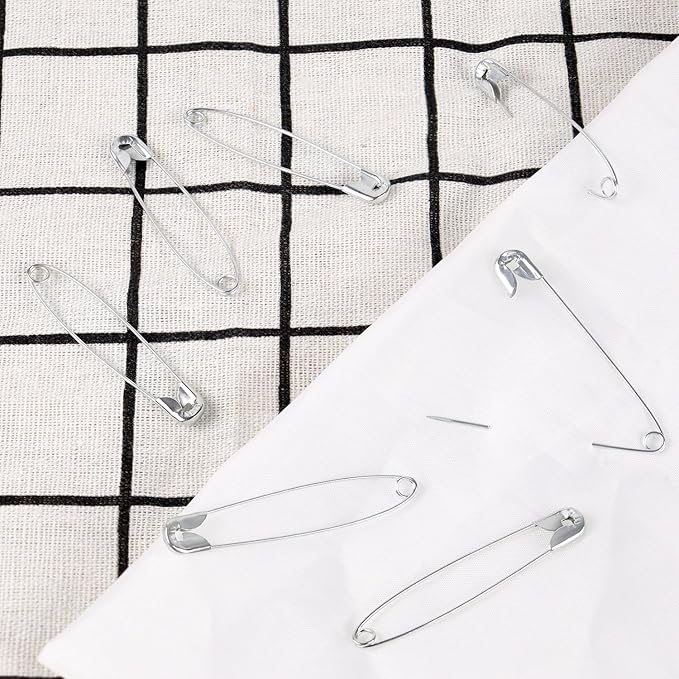100 Pack Silver Safety Pins Assorted, Galvanized Steel Bulk Safety Pins for Sewing, Clothes, Arts & Craft (2.1 Inch / 54 mm)
