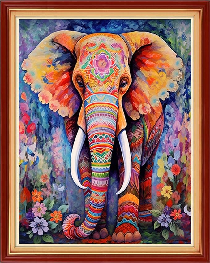 Dooxvey Cross Stitch Kit for Adults Beginners - Stamped Needlepoint Embroidery Kit, 11CT Pattern, Colorful Elephant, 16x20 Inch