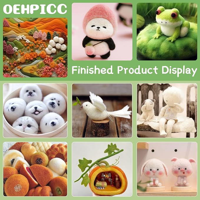 OEHPICC 128 Pcs Needle Felting Tools, 6×6 Inch Wool Felting Pad, 102 Pcs Felting Needles, Felting Tools with 3 Size Wooden Handle Holder for DIY Wool Felting Projects