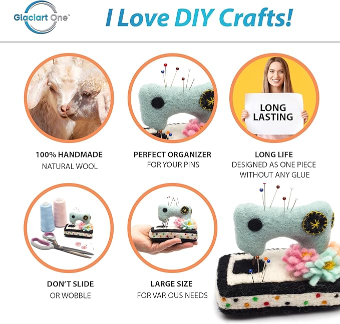 GLACIART ONE Sewing Machine Pin Cushion| Large Size |Durable & Handmade Craft Sewing Supplies | Also for Quilting, Machine Needles, Safety and T Pins