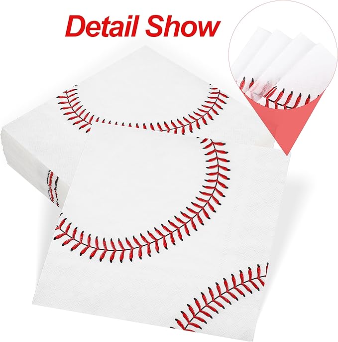 Aodaer 48 Pieces Baseball Napkins - 13 x 13 Inches Disposable Pattern Napkins for Sports Party Supplies, Birthday Party Decorations