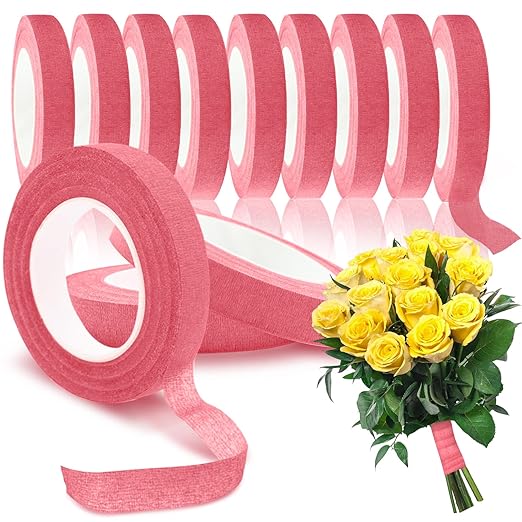 Max Shape 12 Rolls 1/2 Inch 30 Yard Floral Tapes for Bouquet Stem Wrapping, Green Floral Tape for Floral Arranging Craft Projects Corsages, Wedding Bouquet (Pink)