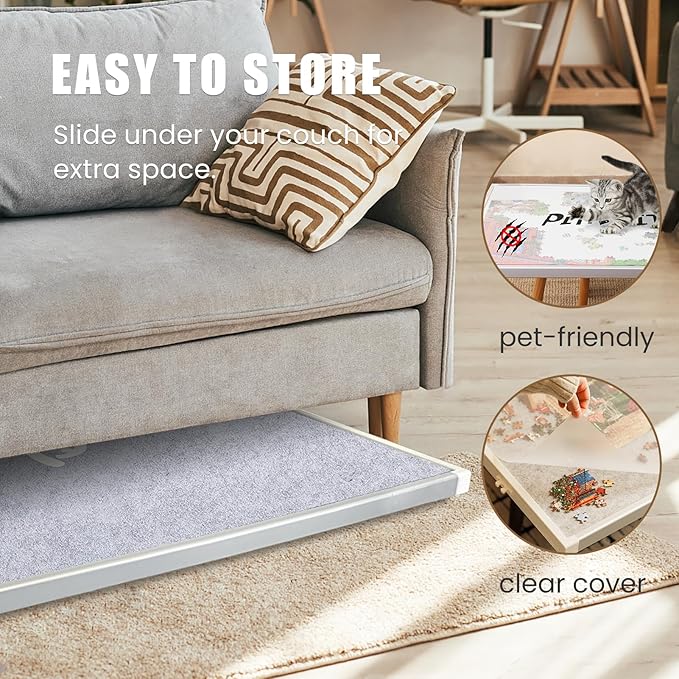 Rotating Puzzle Board with Drawers and Cover, Dual-Sided Portable Jigsaw Puzzle Table,Tilt&Lazy Susan,Gift for mom Adults (Gray, 1000-piece)