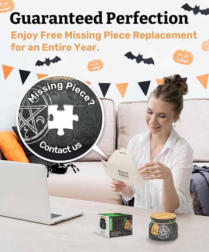 PieceRelax 3D Puzzle Jar 64 Plastic Pieces for Adults - Witches Brew - Wooden Lid Container for Kitchen Dining Study Living Room No Glue Requied Small [BC1022]