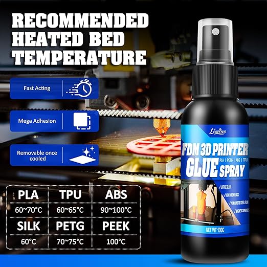 3D Printer Adhesive - 3D Print Glue Spray, Perfect First Layer Adhesion, Prevents Warping on Heated Print Bed, Easy Removal for ABS PLA PETG TPU Filaments on Various Build Plates, No Residue, 3.5oz*2