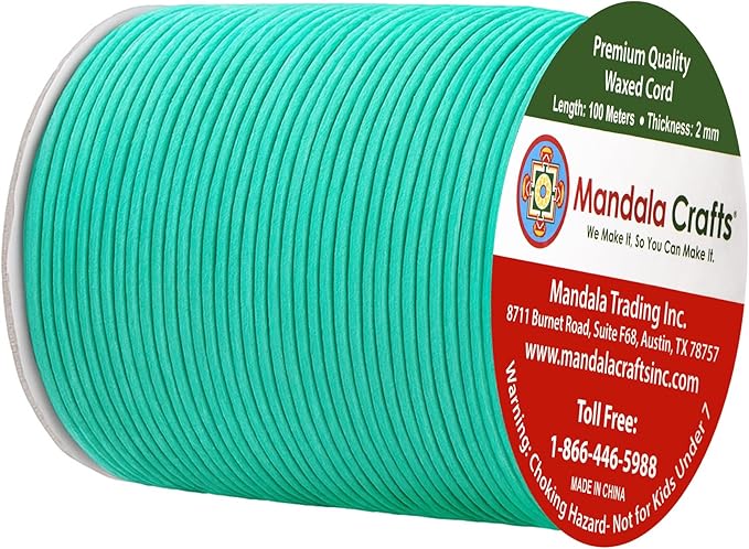 Mandala Crafts 2mm 109 Yards Seafoam Green Cotton Waxed Cord for Jewelry Making Bracelet Cord Waxed String - Beading String Thread Jewelry Cords for Necklaces String