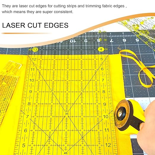 Quilting Ruler, Sewing Ruler, 8 Pack, Acrylic Quilting Templates(6"x17", 3"x17", 2"x16", 1.5"x12", 1"x12", 1"x6", 8"x3"), Non Slip Rings 25 Pieces, Sewing and Quilting Supplies - Clear/Yellow