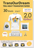 TransOurDream Upgraded Iron on Heat Transfer Paper for T Shirts (30 Sheets, 8.5x11") Iron on Transfers for Light Fabric Printable Heat Transfer Vinyl for Inkjet Printer (L2-30)