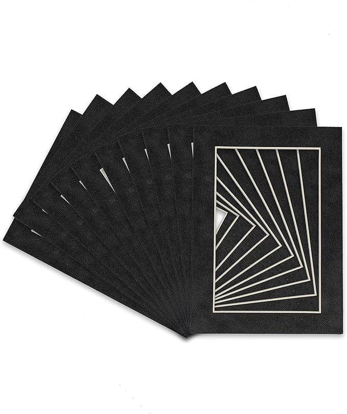 Pack of 25 Acid Free 11x14 Mats Bevel Cut for 8.5x11 Photos - Dark Grey Suede Precut Matboards With Backing Boards and Clear Photo Mat Bags For Pictures, Photos, Framing - 4-ply Thickness