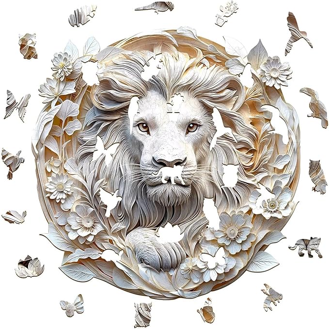 Wooden Puzzles Adults, 3D Paper Lion Wooden Puzzles 295 Pieces, Unique Animal Shaped Wood Challenging Jigsaw Puzzles Gifts for Adults, 13.4x13.2in