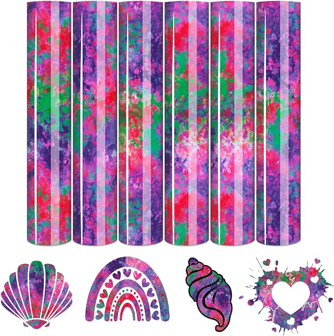 Tintnut Purple Splash Heat Transfer Vinyl - 6 Sheets 10"x12" Patterned HTV for T-Shirts, Hats, Clothes - Compatible with Cricut & Silhouette Cameo