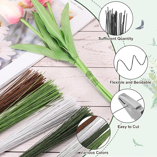 PATIKIL 32 Inch 22 Gauge Floral Stem Wire, 5 Pack/200 Pieces Bouquet Stem Paper Wrapped for DIY Crafts Flower Arrangements, Black