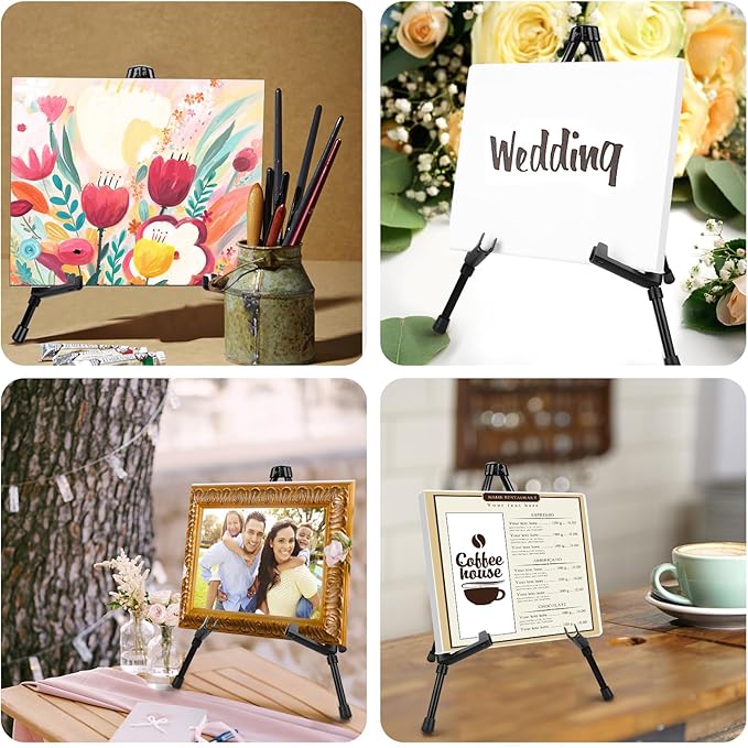 AROIC 3 Pack 14'' Tabletop Easels, Black Steel Table Top Easels for Display, Adjustable Portable Table Top Easel for Paintings, Signs, Posters,Frame Pictures(with 3 Bags)