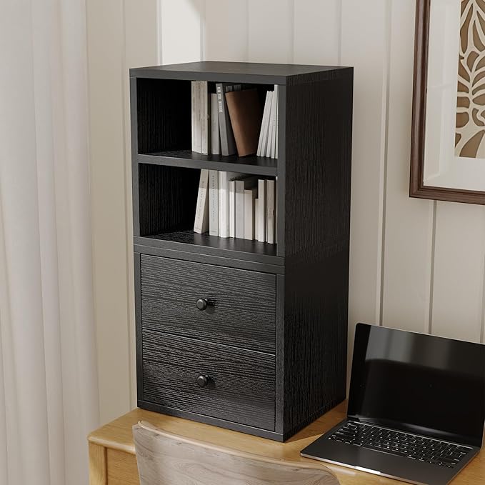 FUSUNBAO Magic DIY Cube Storage Organizer Stackable Cubes for Home Books Clothes Toy-Modular Cubby Storage System-Office Cubical-Bookcase Closet (Black, Door Cube)