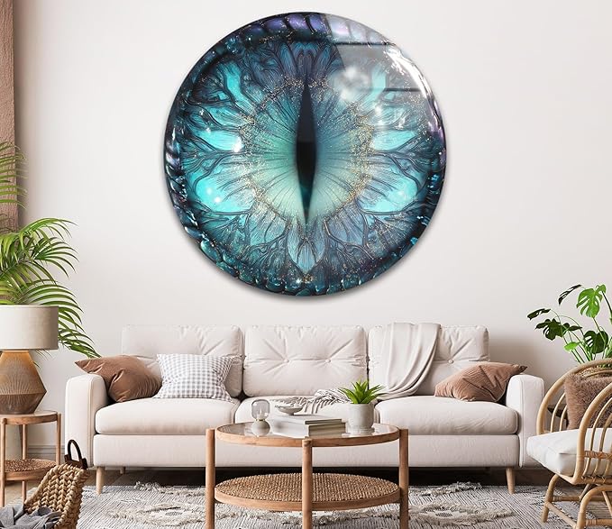 My Photostation.com 20''(50cm) Diameter Mystical Dragon Eye Round Glass Wall Art Tempered Glass Printing Wall Decor Large Wall Art Wall Hangings